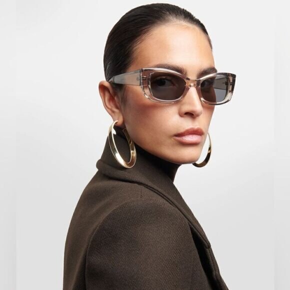 Saint Laurent SL593 003 Cat Eye Sunglasses - Beige/Silver Mirror - Picture 1 of 9